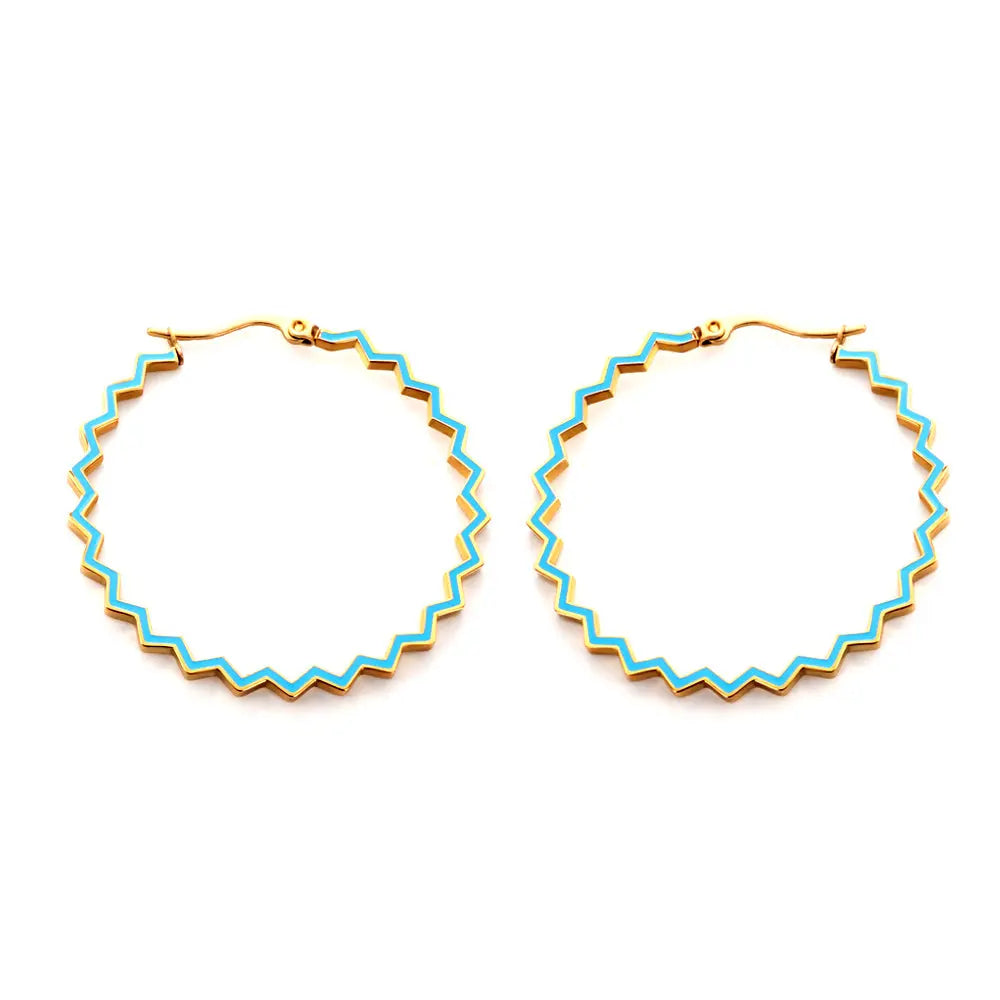 Stainless Steel Round Blue Hoop Earrings asonjewelry